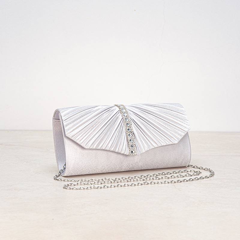 Crystal Pleated Satin Envelope Clutch Bag
